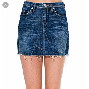 blanknyc denim mini skirt with frayed bottom